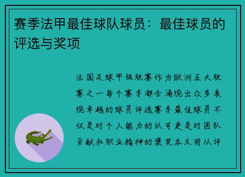 赛季法甲最佳球队球员：最佳球员的评选与奖项